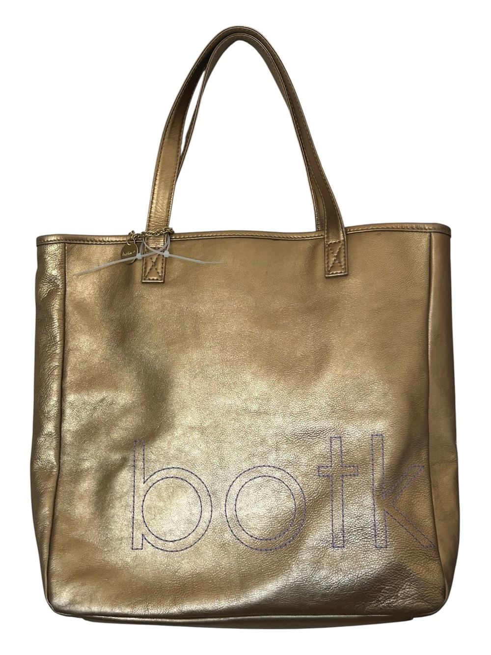 BOTKIER Italian Leather Gold Metallic Soho Tote Purple Embroidered Lettering NEW